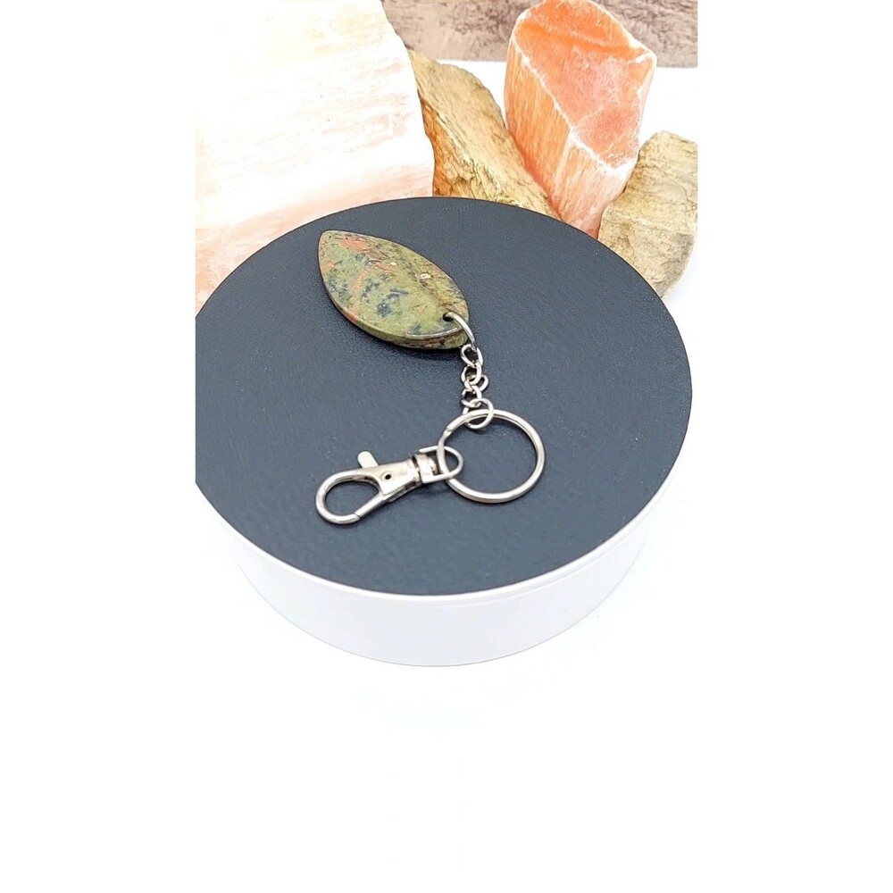 Ocean Jasper Stone Keychain with Swivel Hook Natural Gemstone - Picture 3 of 5